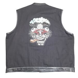 Vintage UNIK Ultra Black Leather‎ Biker Vest Lined Patches Embroidered Size 7XL